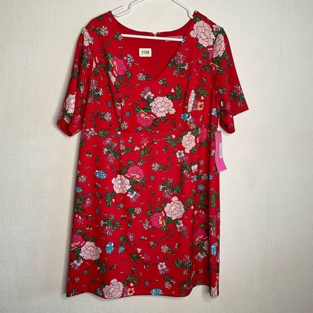 NWT Betsey Johnson Red Floral V-neck  Dress Capsule Knee length‎ Womens Plus 16W